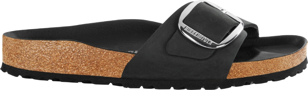 Birkenstock Madrid Big Buckle nero pelle ingrassata pianta stretta