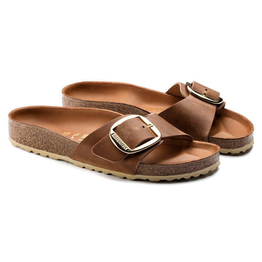 Birkenstock Madrid Big Buckle Cognac pelle Ingrassata Pianta Stretta