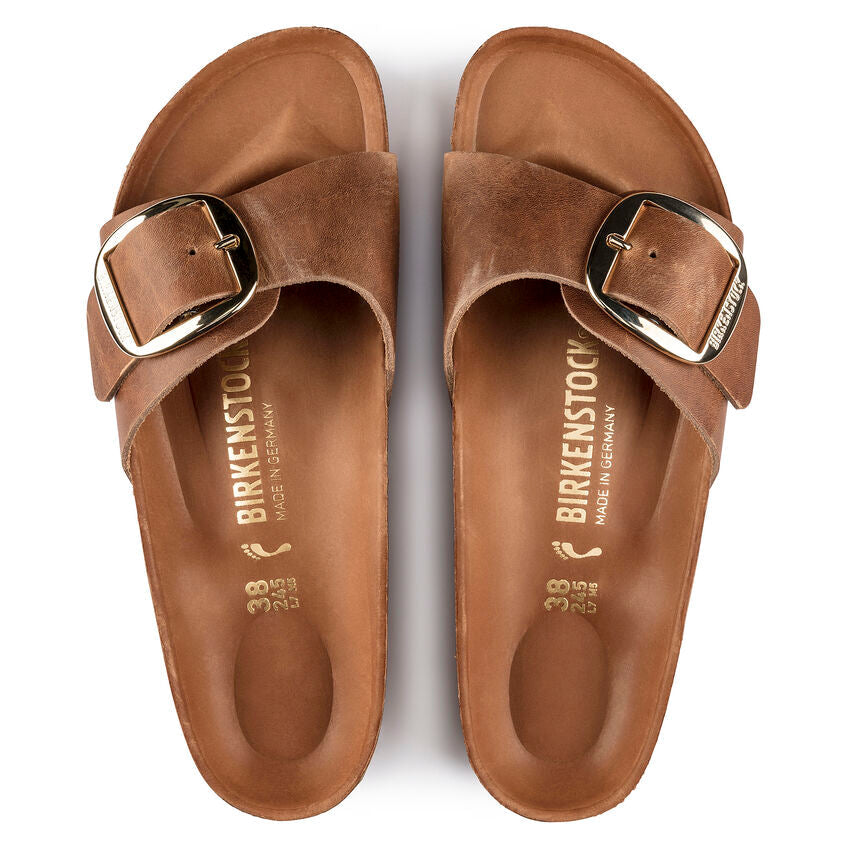 Birkenstock Madrid Big Buckle Cognac pelle Ingrassata Pianta Stretta