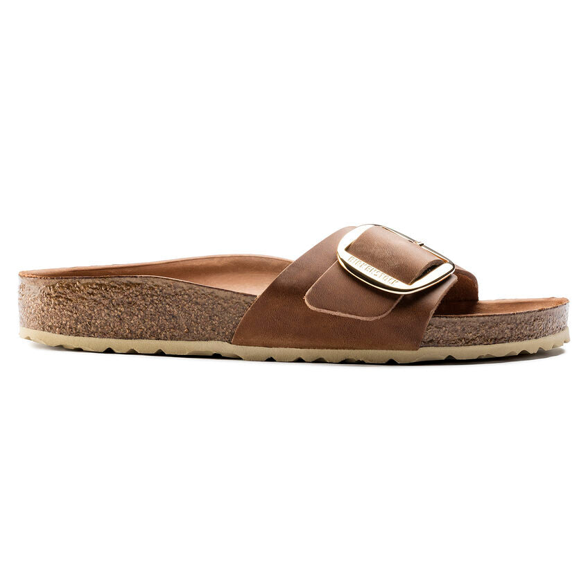 Birkenstock Madrid Big Buckle Cognac pelle Ingrassata Pianta Stretta