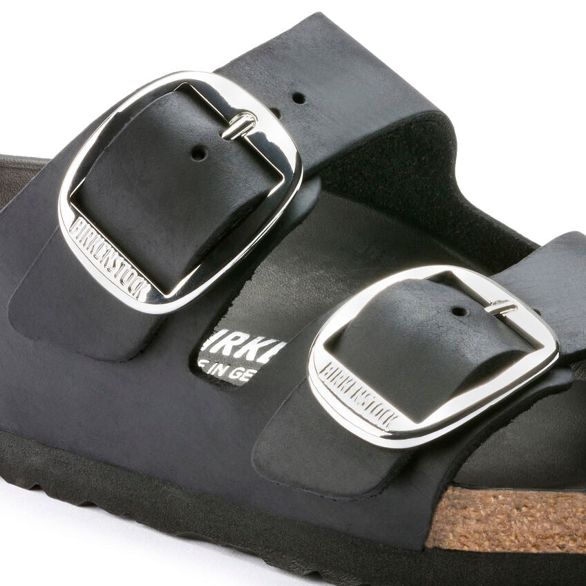 Birkenstock Arizona Big Buckle Nera Pelle Ingrassata Pianta Stretta
