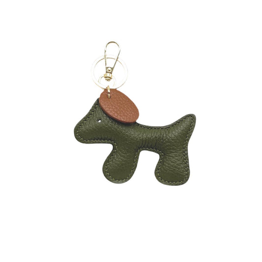 Cucciolo – Two-Tone Italian Leather Puppy Keyring – Olive & Tan