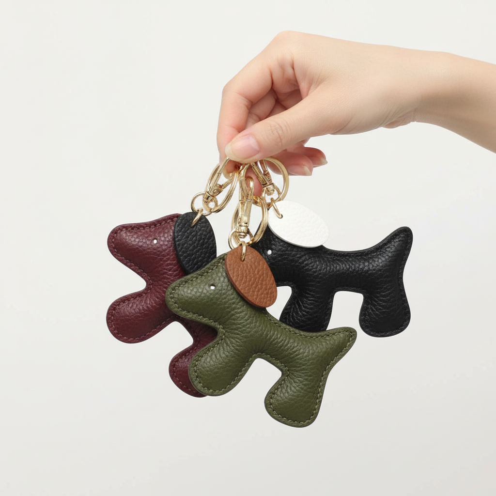 Cucciolo – Two-Tone Italian Leather Puppy Keyring – Black