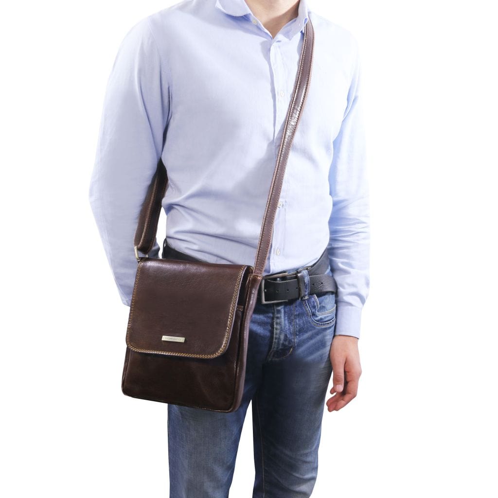 John - Leather crossbody bag for men with front zip | TL142464