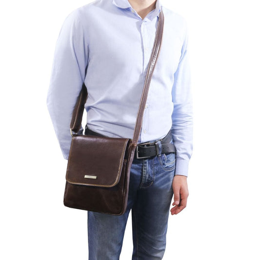 John - Leather crossbody bag for men with front zip | TL142464