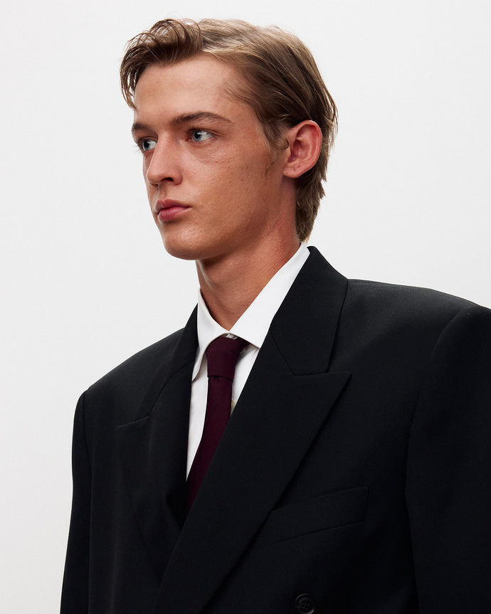 Blazer Twill Double-Breasted Tailored Wool Nera