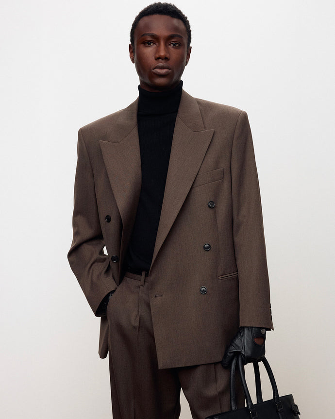 Blazer Double-Breasted Melange Woo Hazelnut